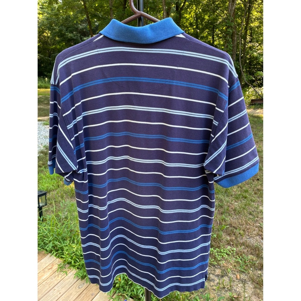 Vintage Gulf Traders Classic Polo Shirt Mens M Blue Striped 100% Cotton Golf Y2K - Picture 9 of 9